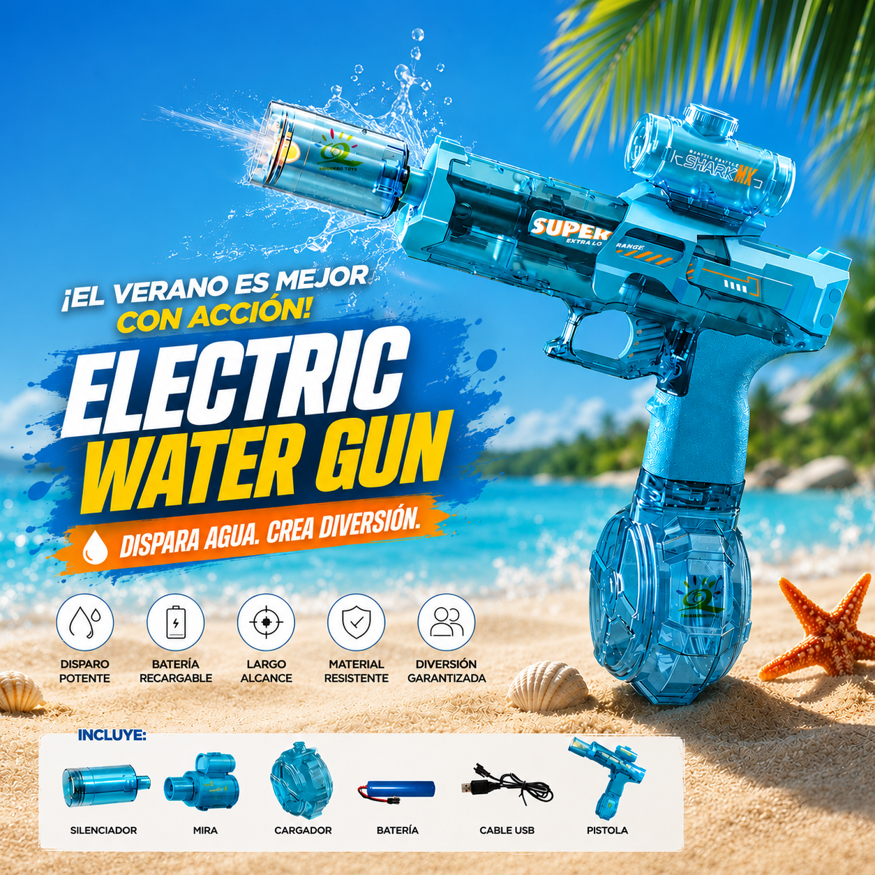NoTsniW AquaStorm™ – Pistola de Agua Eléctrica Automática con Luces LED